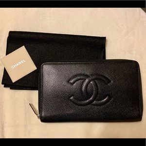 CHANEL black leather large wallet